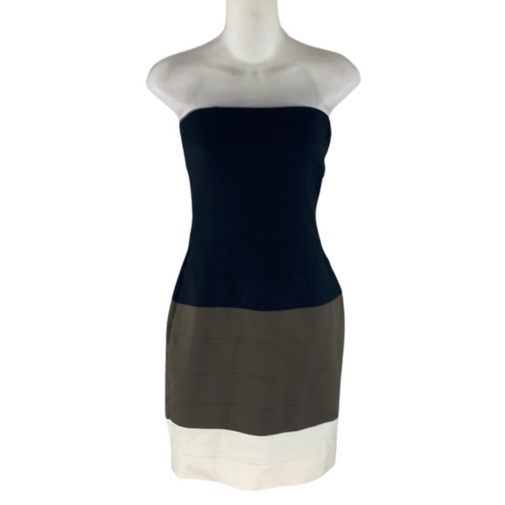 Cache colorblock bandage look strapless dress